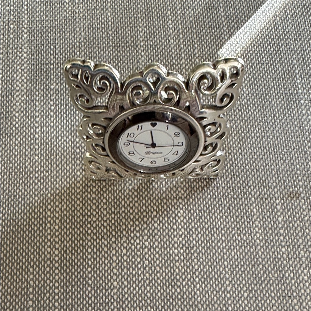 Brighton Ornate Silver Clock with folding stand.